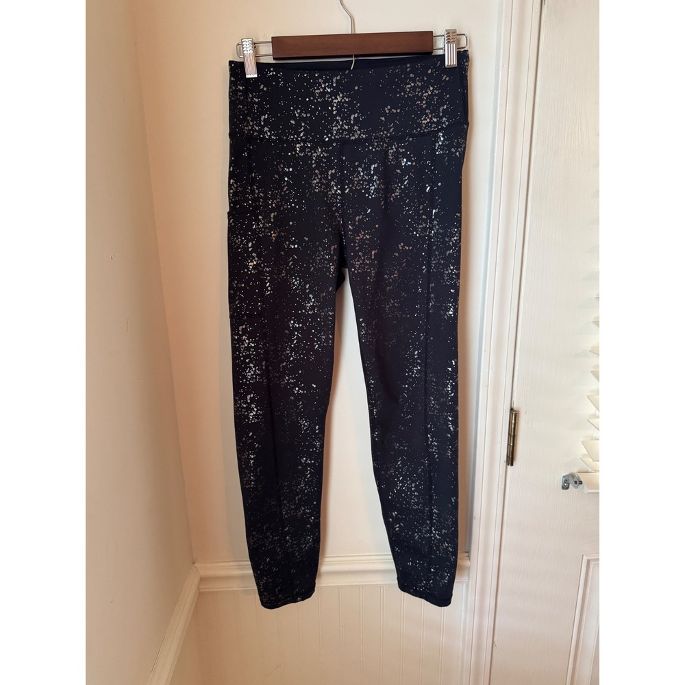 Lilly Pulitzer Luxletic Leggings Womens Medium Black Metallic Foil Splatter M